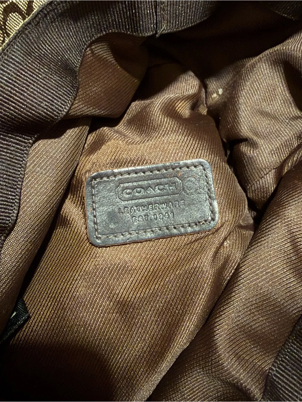 Coach Signature Monogram Brown Bucket Hat with Dark Brown Buckle Band
